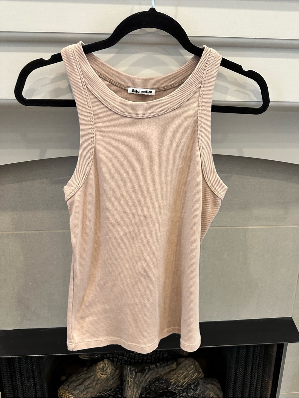 Reformation Ribbed Tank Top in Blush Beige